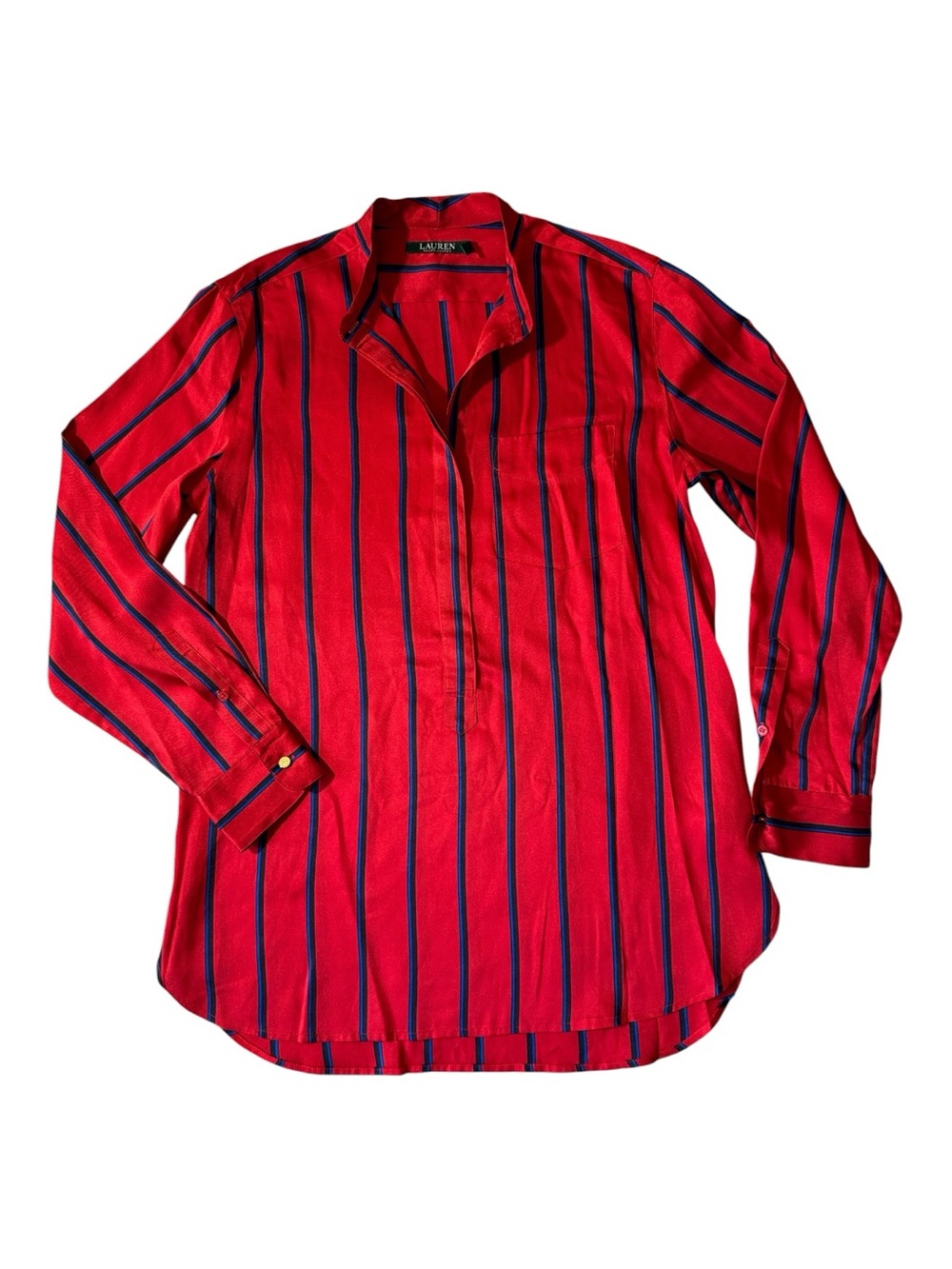Lauren Ralph Lauren mens M Medium red blue stripe polyester blouse EUC